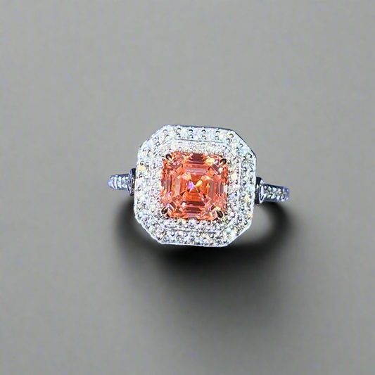 2.00CT VIVID PINK ASSCHER CUT DIAMOND HALO RING