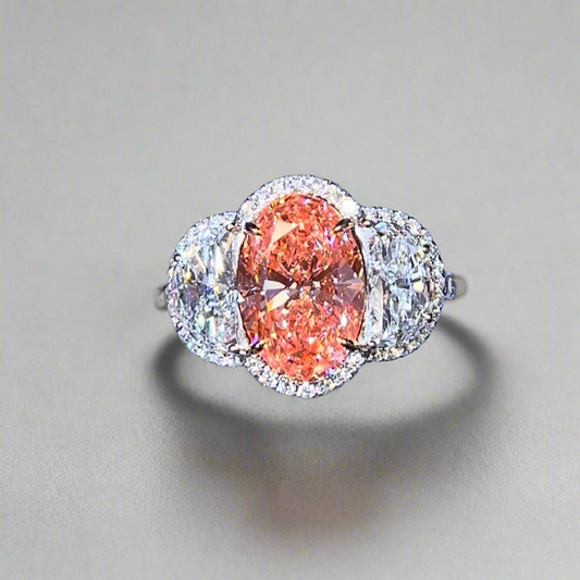 4.00CT VIVID PINK OVAL CUT DIAMOND 3 STONE RING