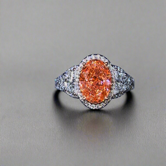 3.00CT VIVID PINK OVAL CUT DIAMOND 3 STONE RING