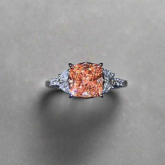 4.00CT VIVID PINK CUSHION CUT DIAMOND 3 STONE RING