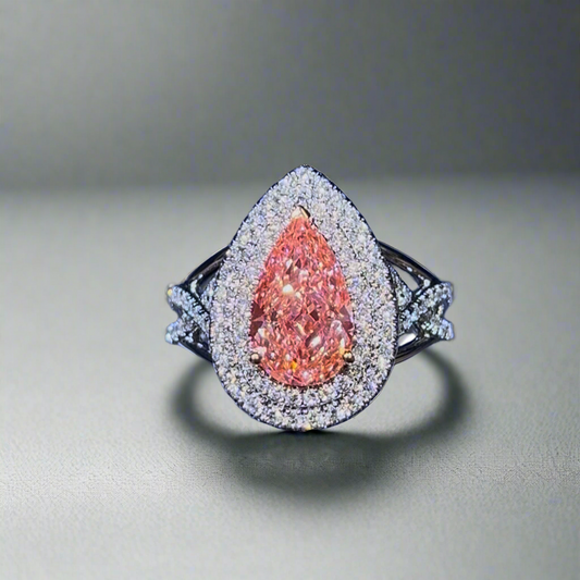 2.50CT VIVID PINK PEAR CUT DIAMOND HALO RING