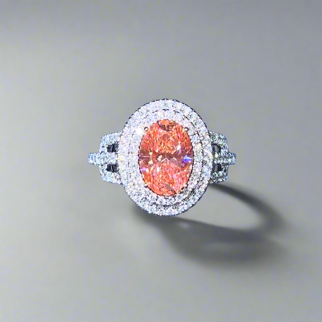 2.00CT VIVID PINK OVAL CUT DIAMOND HALO RING