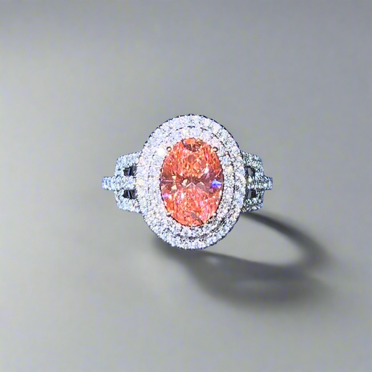 2.00CT VIVID PINK OVAL CUT DIAMOND HALO RING