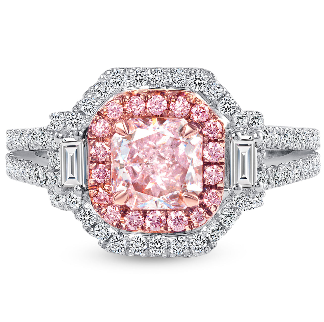 1.02CT FANCY LIGHT PURPLISH PINK CUSHION DIAMOND RING GIA