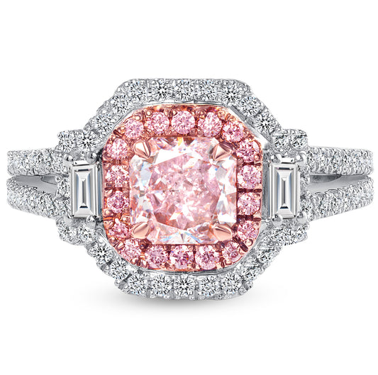 1.02CT FANCY LIGHT PURPLISH PINK CUSHION DIAMOND RING GIA