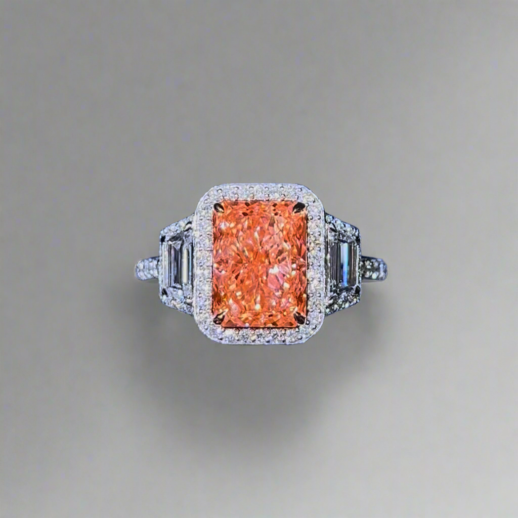 3.50CT VIVID PINK RADIANT CUT DIAMOND 3 STONE RING