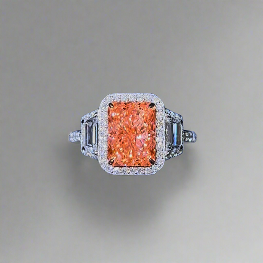 3.50CT VIVID PINK RADIANT CUT DIAMOND 3 STONE RING