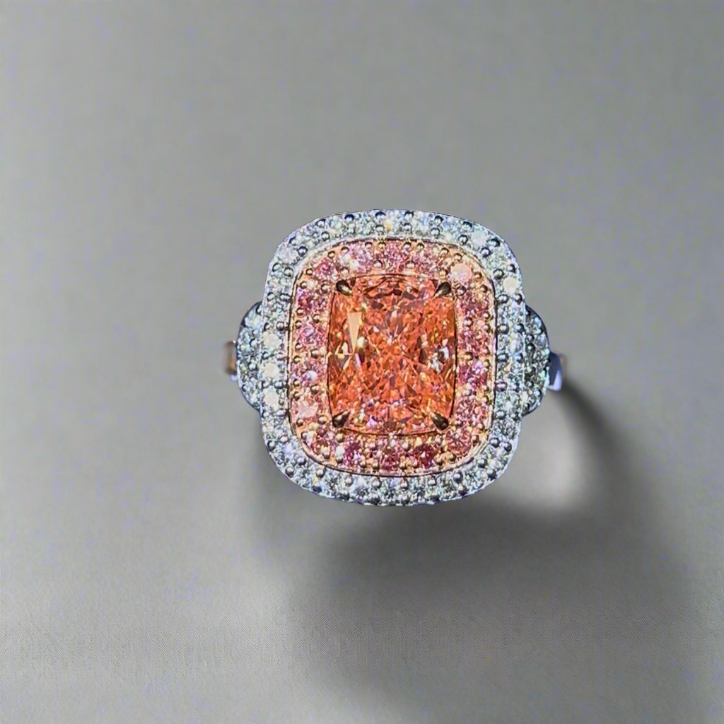 2.50CT VIVID PINK ELONGATED CUSHION CUT DIAMOND HALO RING