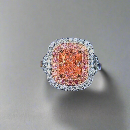 2.50CT VIVID PINK ELONGATED CUSHION CUT DIAMOND HALO RING