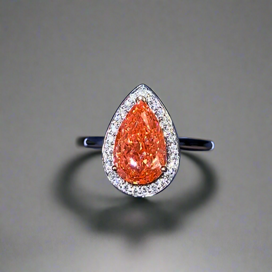 3.00CT VIVID PINK PEAR CUT DIAMOND HALO RING