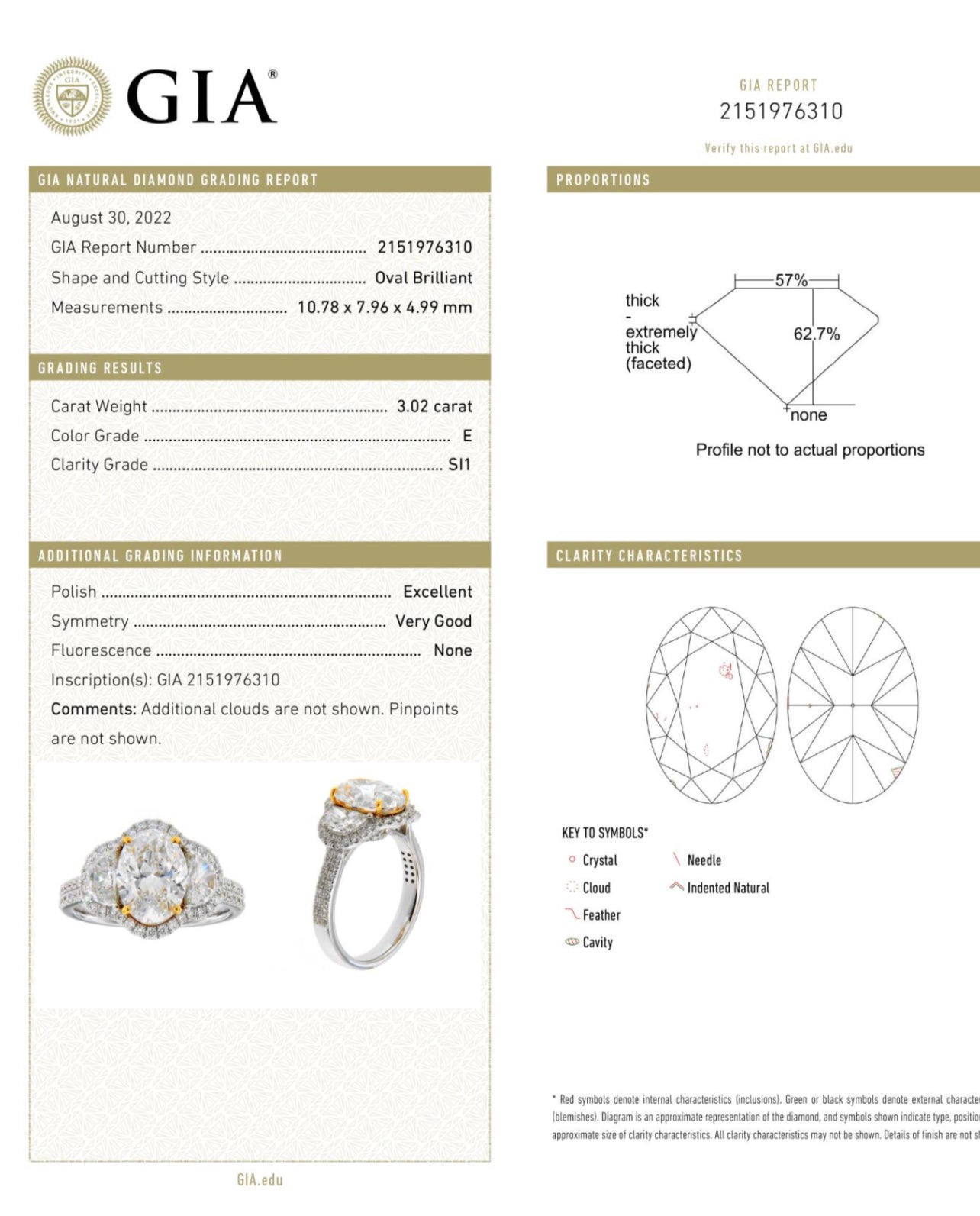 3.02CT OVAL WHITE DIAMOND 3 STONE RING GIA