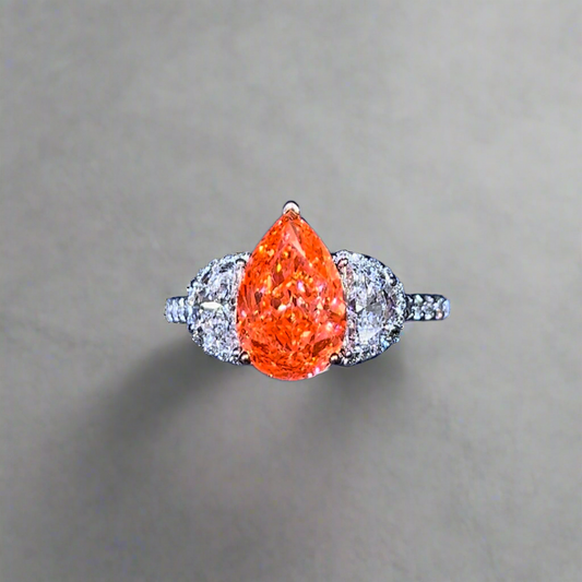 3.00CT VIVID PINK PEAR CUT DIAMOND 3 STONE RING