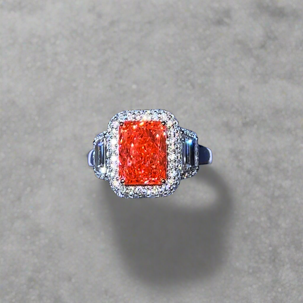 3.00CT VIVID PINK RADIANT CUT DIAMOND 3 STONE RING