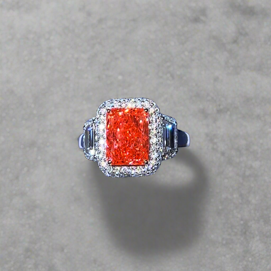 3.00CT VIVID PINK RADIANT CUT DIAMOND 3 STONE RING