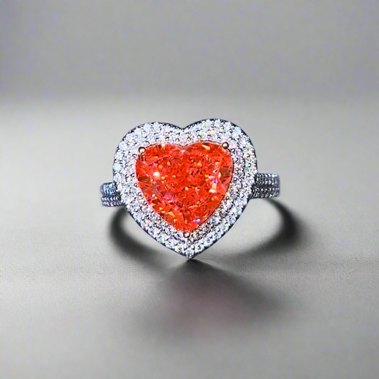 4.00CT VIVID PINK HEART CUT DIAMOND HALO RING
