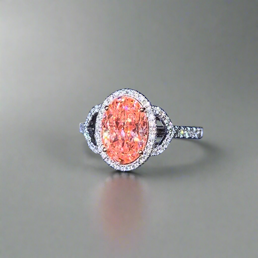 3.00CT VIVID PINK OVAL CUT DIAMOND HALO RING