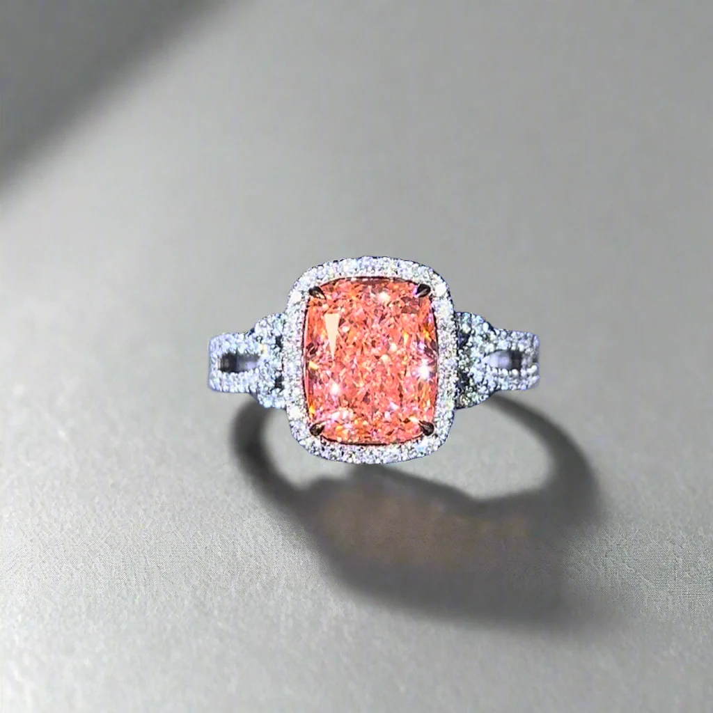 3.50CT VIVID PINK ELONGATED CUSHION CUT DIAMOND HALO RING