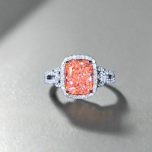 3.50CT VIVID PINK ELONGATED CUSHION CUT DIAMOND HALO RING