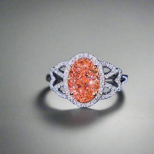 3.00CT VIVID PINK OVAL CUT DIAMOND HALO RING