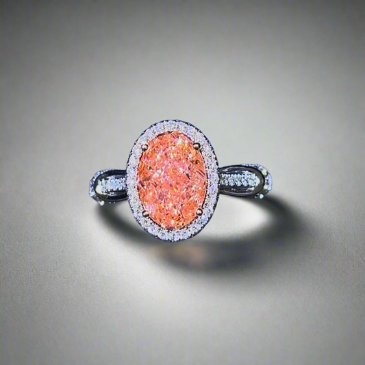 3.00CT VIVID PINK OVAL CUT DIAMOND 3 STONE RING