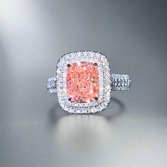 3.00CT VIVID PINK ELONGATED CUSHION CUT DIAMOND HALO RING