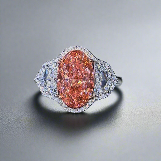 6.00CT VIVID PINK OVAL CUT DIAMOND 3 STONE RING