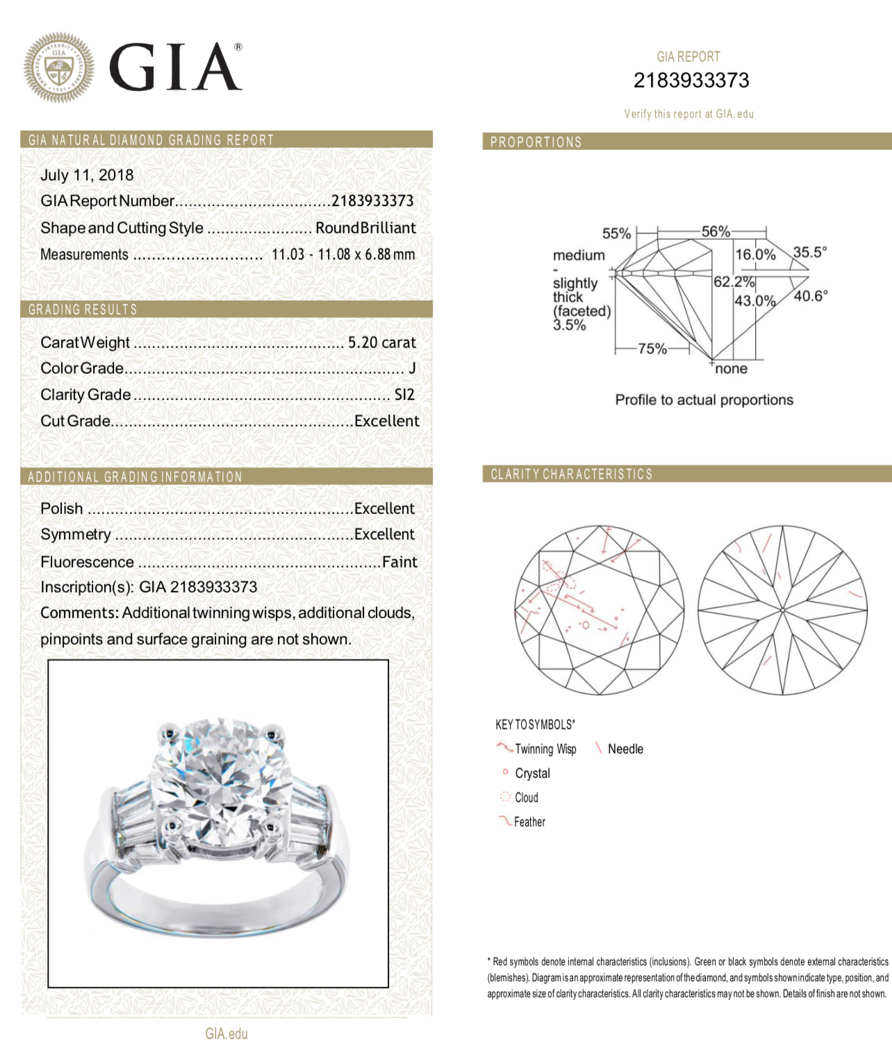 5.20CT ROUND WHITE DIAMOND RING GIA