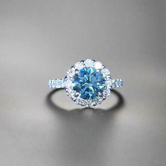 2.00CT VIVID BLUE ROUND CUT DIAMOND HALO RING