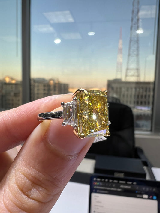 5.00CT VIVID YELLOW RADINT CUT DIAMOND 3 STONE RING
