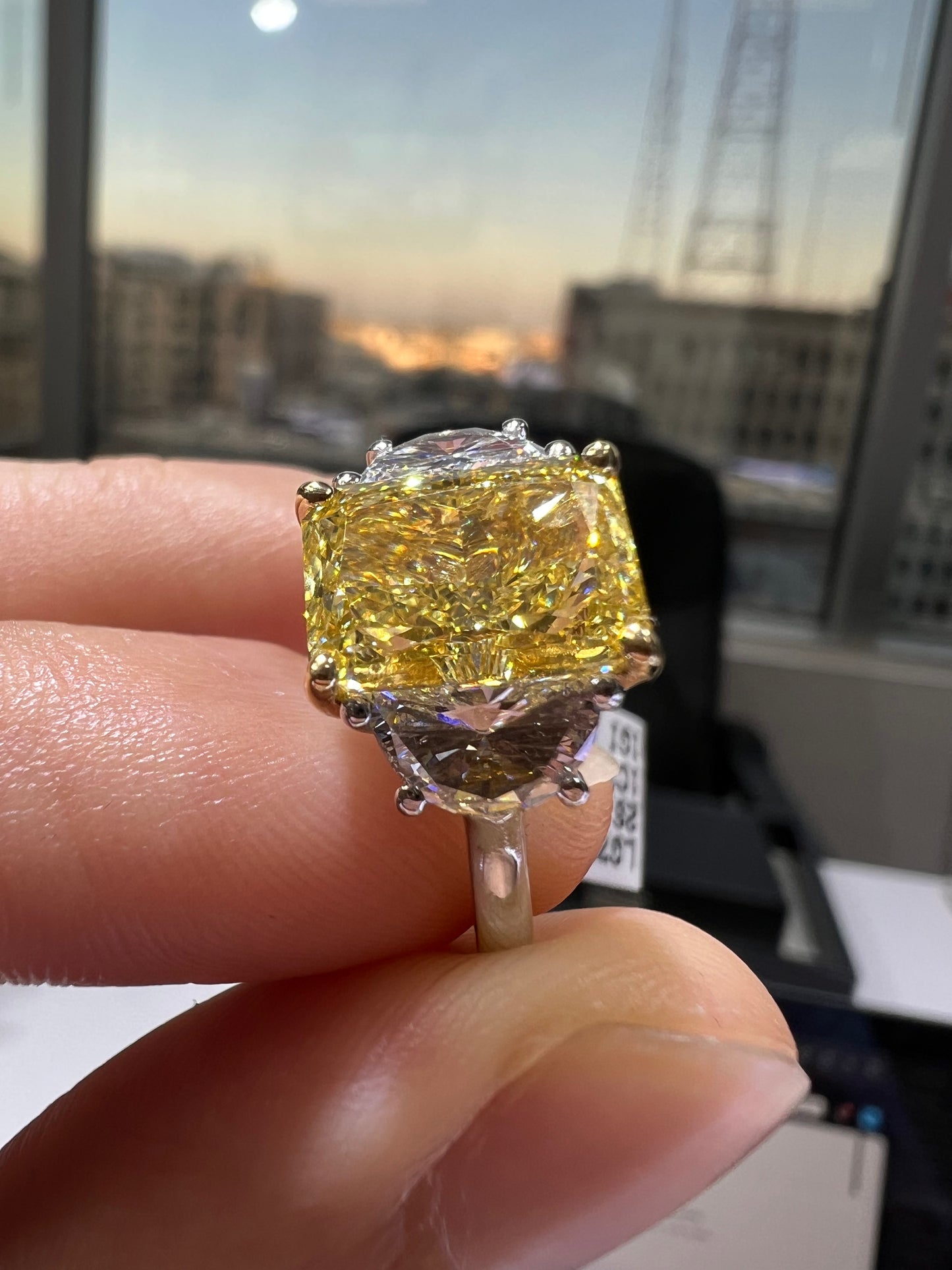3.50CT VIVID YELLOW RADIANT CUT DIAMOND 3 STONE RING