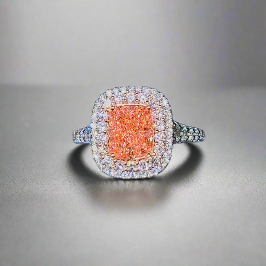2.00CT VIVID PINK ELONGATED CUSHION CUT DIAMOND HALO RING