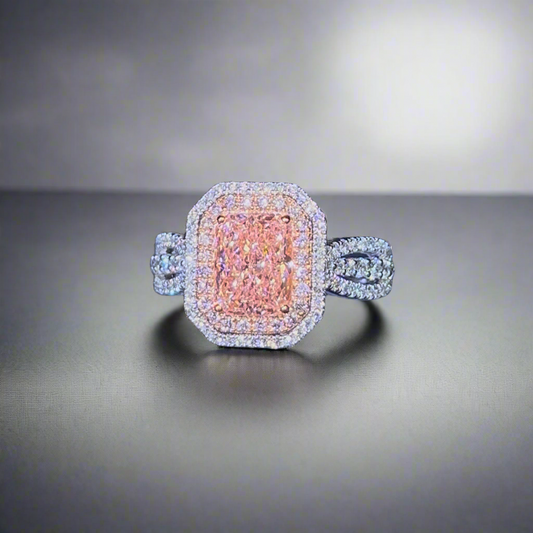 2.00CT VIVID PINK RADIANT CUT DIAMOND HALO RING