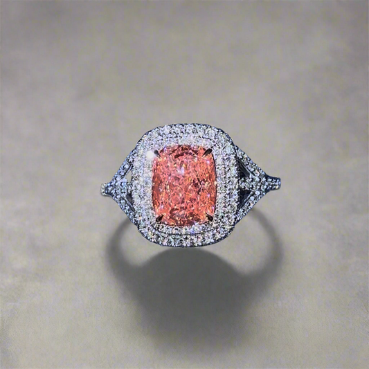 2.50CT VIVID PINK ELONGATED CUSHION CUT DIAMOND HALO RING