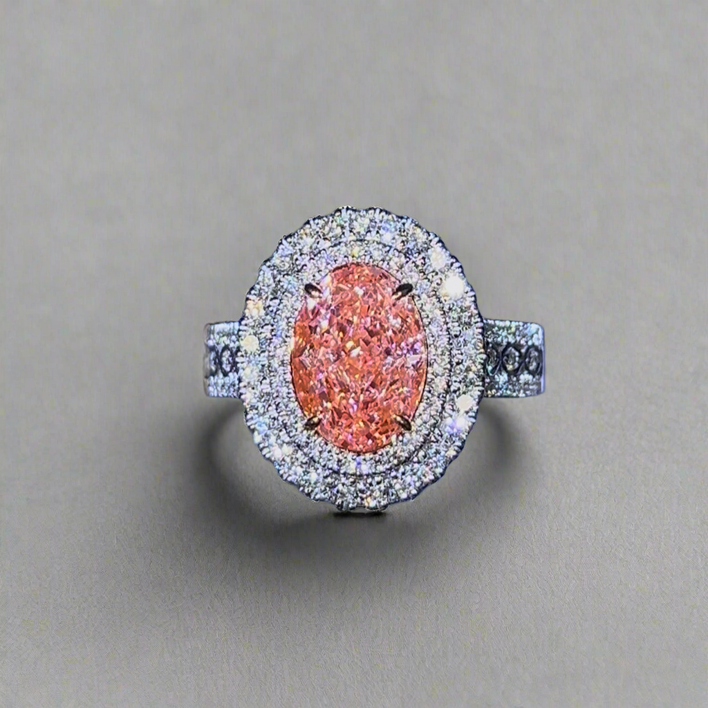 3.00CT VIVID PINK OVAL CUT DIAMOND HALO RING