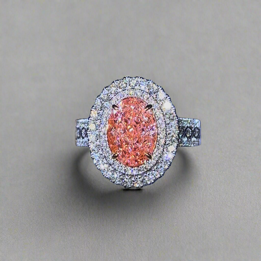 3.00CT VIVID PINK OVAL CUT DIAMOND HALO RING