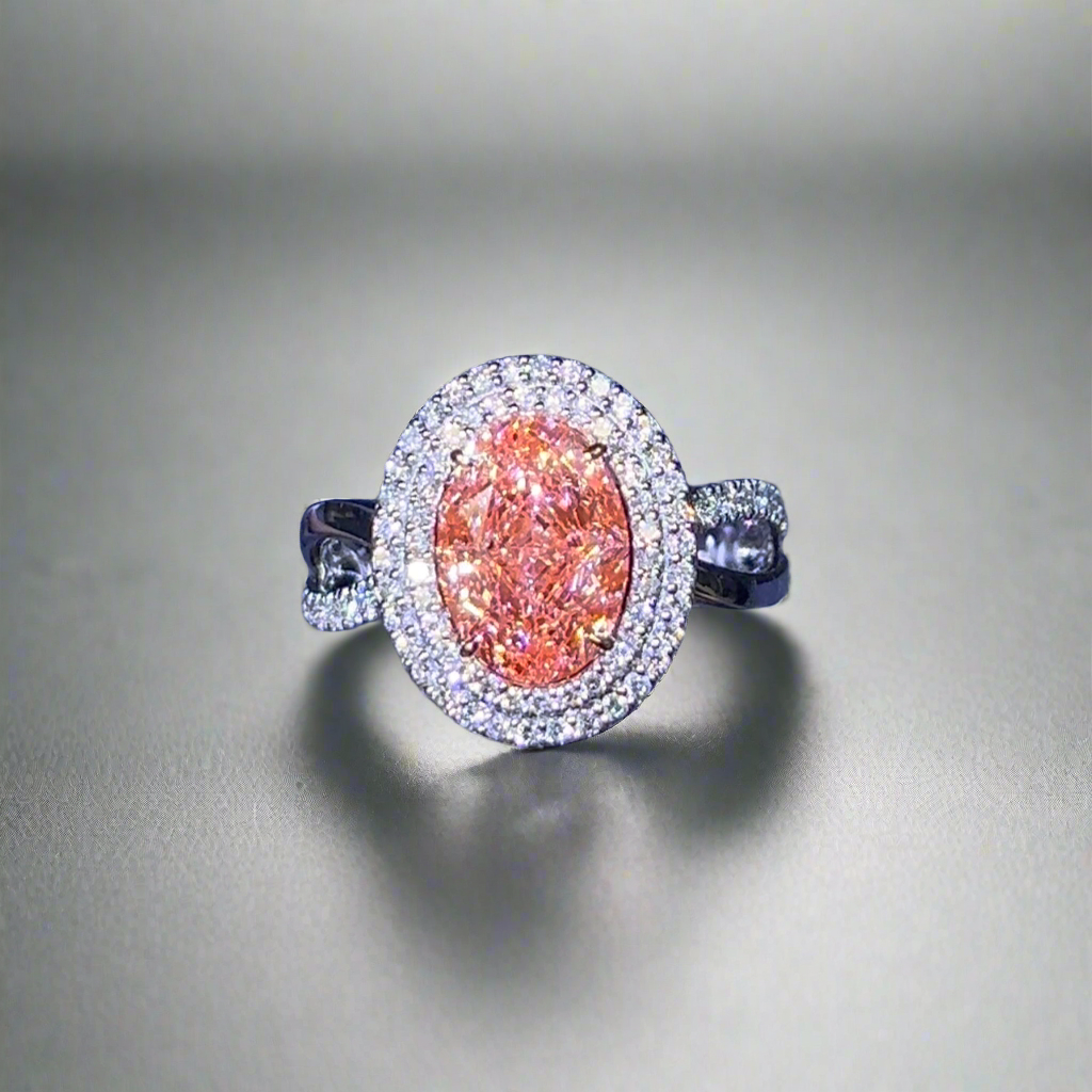 3.00CT VIVID PINK OVAL CUT DIAMOND HALO RING