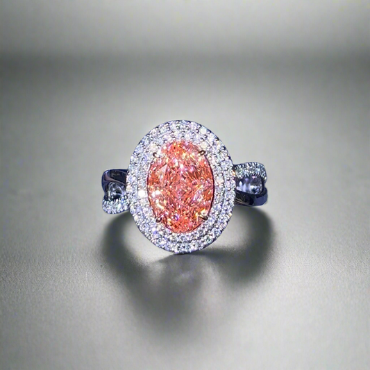 3.00CT VIVID PINK OVAL CUT DIAMOND HALO RING