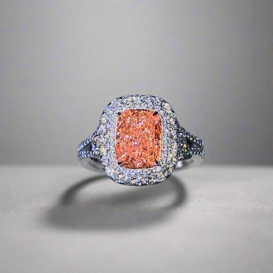 2.50CT VIVID PINK ELONGATED CUSHION CUT DIAMOND HALO RING
