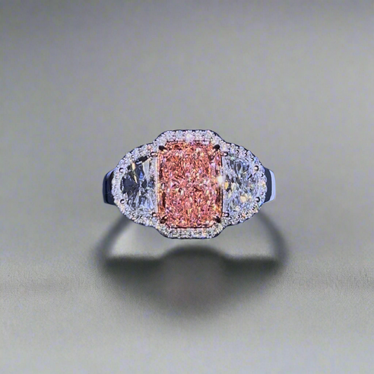 2.50CT VIVID PINK RADIANT CUT DIAMOND 3 STONE RING
