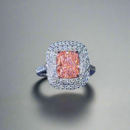 2.50CT VIVID PINK ELONGATED CUSHION CUT DIAMOND HALO RING