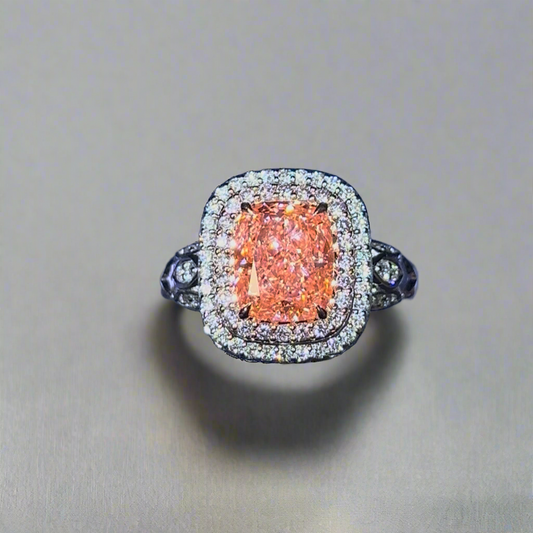 3.00CT VIVID PINK ELONGATED CUSHION CUT DIAMOND HALO RING