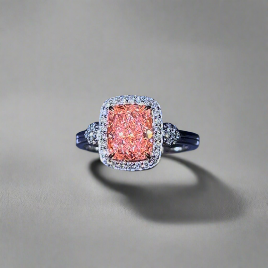 2.00CT VIVID PINK ELONGATED CUSHION CUT DIAMOND RING