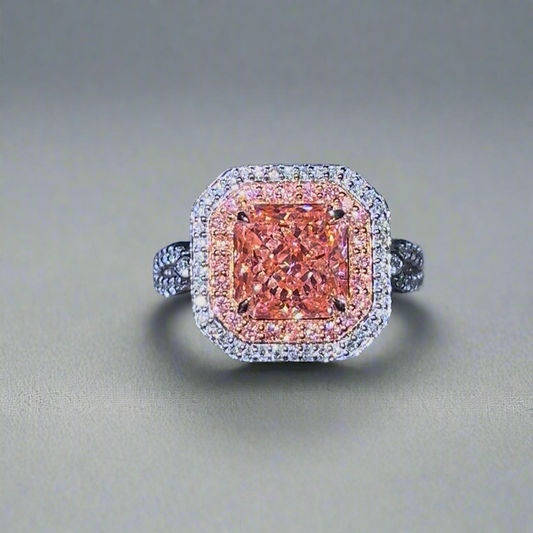 3.50CT VIVID PINK CUSHION CUT DIAMOND HALO RING