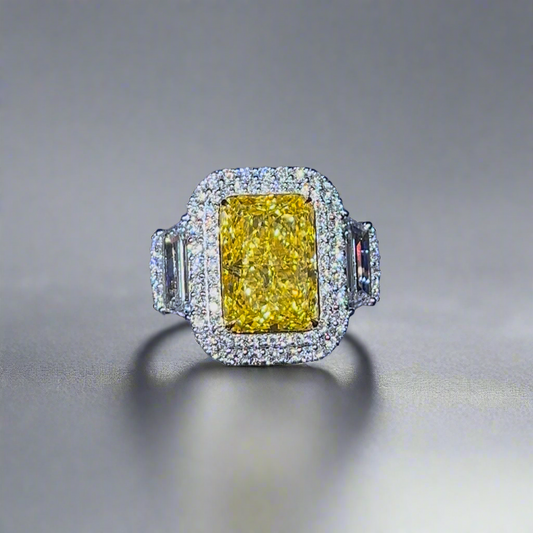 6.00CT VIVID YELLOW RADIANT CUT DIAMOND 3 STONE RING