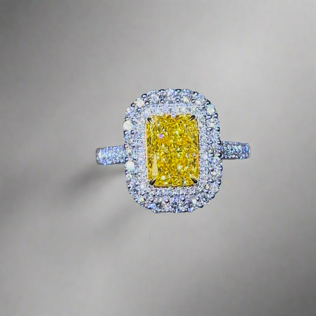2.50CT VIVID YELLOW RADIANT CUT DIAMOND HALO RING