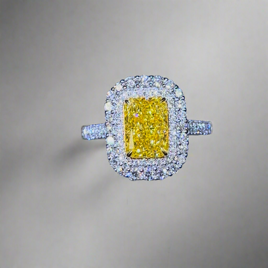 2.50CT VIVID YELLOW RADIANT CUT DIAMOND HALO RING