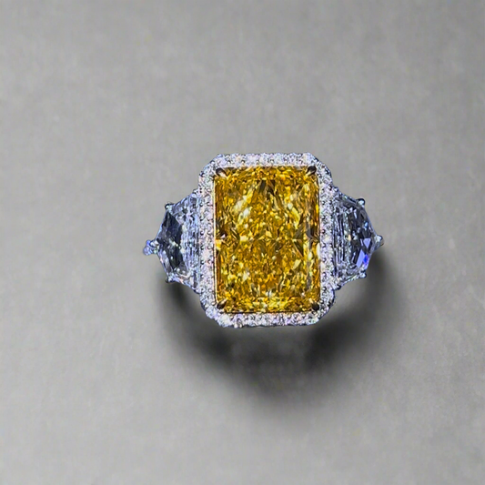 6.00CT VIVID YELLOW RADIANT CUT DIAMOND 3 STONE RING