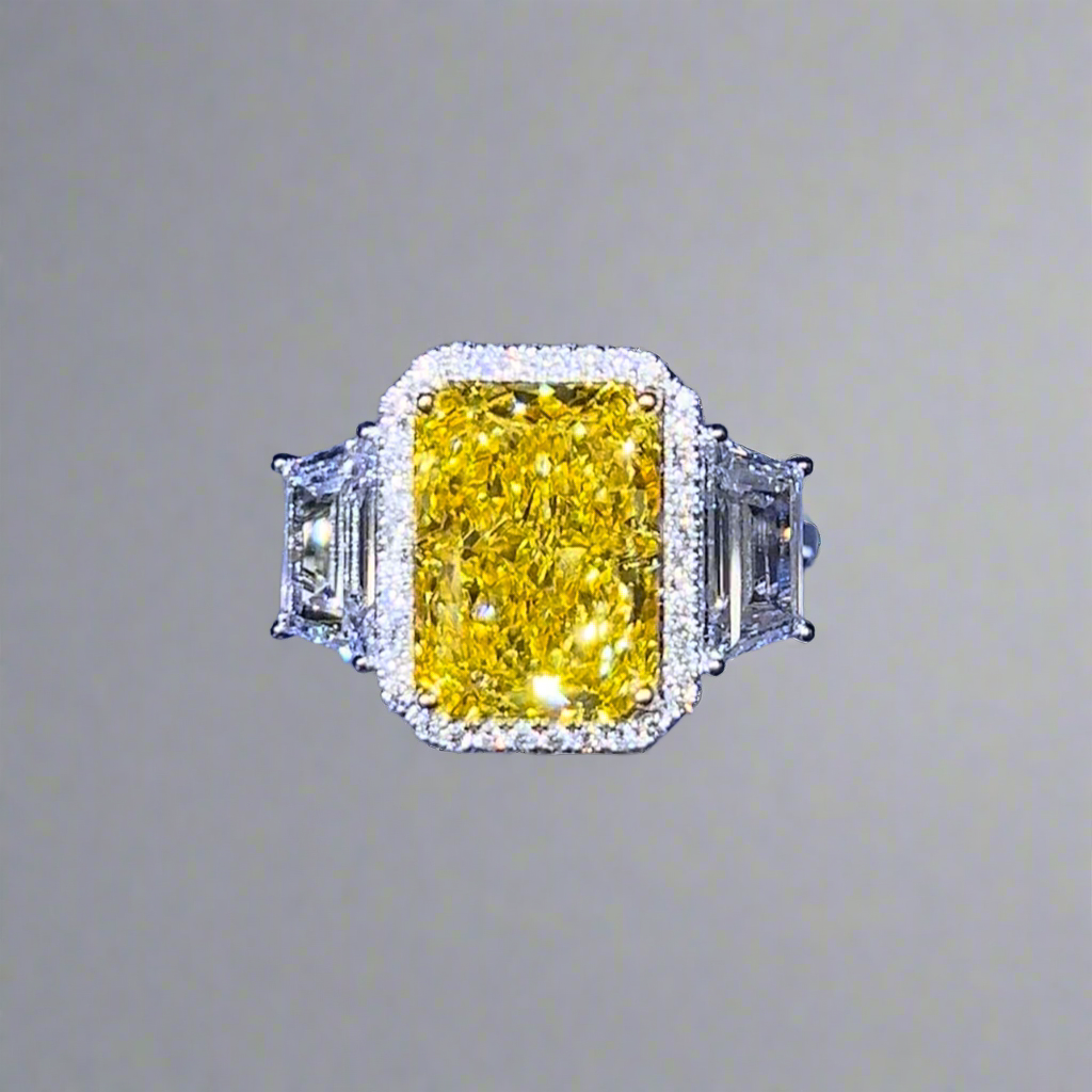 6.00CT VIVID YELLOW RADIANT CUT DIAMOND 3 STONE RING