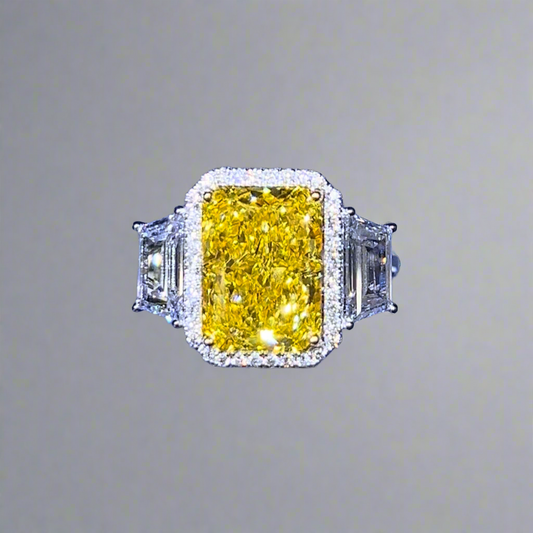 6.00CT VIVID YELLOW RADIANT CUT DIAMOND 3 STONE RING