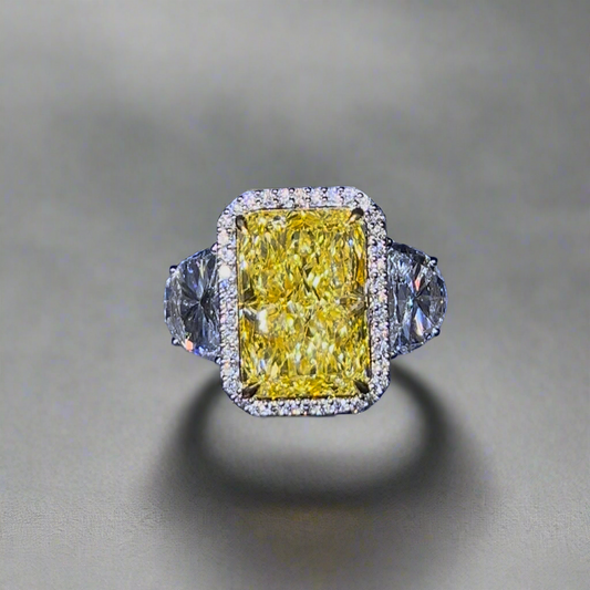 6.00CT VIVID YELLOW RADIANT CUT DIAMOND 3 STONE RING